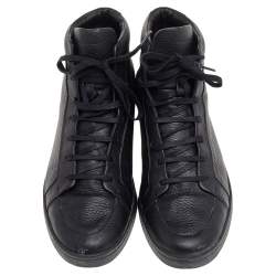 Pre Owned حذاء رياضي بالنسياغا جلد أسود مرتفع من أعلى مقاس 42