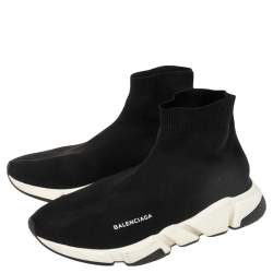 مملوكة مسبقًا حذاء رياضي بالنسياغا سبيد ترينر بقماش تريكو أسود بعنق مرتفع مقاس 44