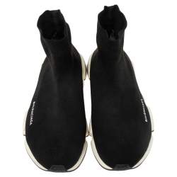 مملوكة مسبقًا حذاء رياضي بالنسياغا سبيد ترينر بقماش تريكو أسود بعنق مرتفع مقاس 44