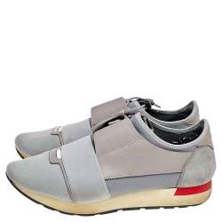 مملوكة مسبقًا حذاء رياضي بالنسياغا رايس رونر قماش تريكو وسويدي وجلد رصاصي عنق منخفض مقاس 42 