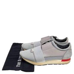 مملوكة مسبقًا حذاء رياضي بالنسياغا رايس رونر قماش تريكو وسويدي وجلد رصاصي عنق منخفض مقاس 42 