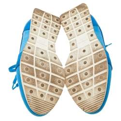 Pre Owned Balenciaga Blue Knit Fabric And Leather Race Runner Low Top Sneakers Size 41