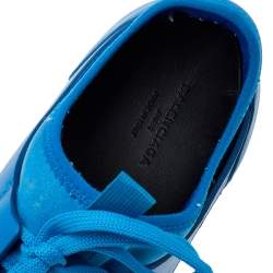 Pre Owned Balenciaga Blue Knit Fabric And Leather Race Runner Low Top Sneakers Size 41