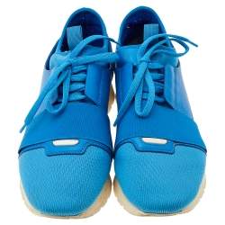 Pre Owned Balenciaga Blue Knit Fabric And Leather Race Runner Low Top Sneakers Size 41