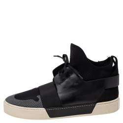 Pre Owned حذاء رياضي بالنسياغا قماش تريكو وجلد أسود عنق مرتفع مقاس 43 