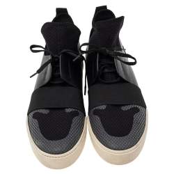 Pre Owned حذاء رياضي بالنسياغا قماش تريكو وجلد أسود عنق مرتفع مقاس 43 