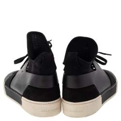 Pre Owned حذاء رياضي بالنسياغا قماش تريكو وجلد أسود عنق مرتفع مقاس 43 