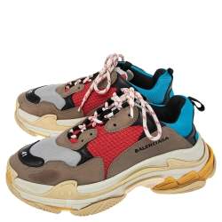 Pre Owned حذاء رياضي بالنسياغا تريبل إس جلد ونوبوك وشبك متعدد الألوان بنعل سميك مقاس 41