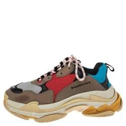 Pre Owned حذاء رياضي بالنسياغا تريبل إس جلد ونوبوك وشبك متعدد الألوان بنعل سميك مقاس 41