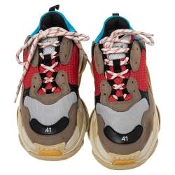 Pre Owned حذاء رياضي بالنسياغا تريبل إس جلد ونوبوك وشبك متعدد الألوان بنعل سميك مقاس 41