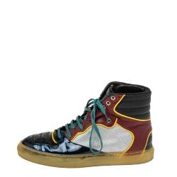 Pre Owned حذاء رياضي بالنسياغا جلد لامع وجلد متعدد الألوان بعنق مرتفع مقاس 41