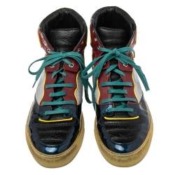 Pre Owned حذاء رياضي بالنسياغا جلد لامع وجلد متعدد الألوان بعنق مرتفع مقاس 41