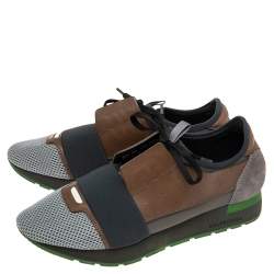 مملوكة مسبقًا حذاء رياضي بالنسياغا ريس رانر جلد وشبك متعدد الألوان بعنق منخفض مقاس 41