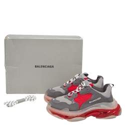 مملوكة مسبقًا حذاء رياضي بالنسياغا تريبل إس شبك وجلد رصاصي / أحمر بعنق منخفض مقاس 41