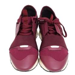 مملوكة مسبقًا Balenciaga Burgundy Leather And Knit Fabric Race Runner Low Top Sneakers Size 41