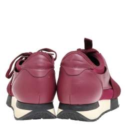 مملوكة مسبقًا Balenciaga Burgundy Leather And Knit Fabric Race Runner Low Top Sneakers Size 41