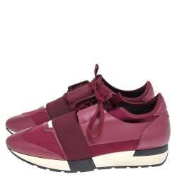 مملوكة مسبقًا Balenciaga Burgundy Leather And Knit Fabric Race Runner Low Top Sneakers Size 41