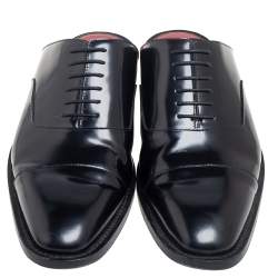 Pre Owned Balenciaga Black Leather  Lace Up Slip On Mules Sandals Size 43