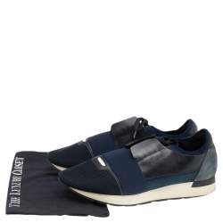 مملوكة مسبقًا Balenciaga Navy Blue/Black Leather and Mesh Race Runner Sneakers Size 43
