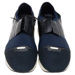 مملوكة مسبقًا Balenciaga Navy Blue/Black Leather and Mesh Race Runner Sneakers Size 43