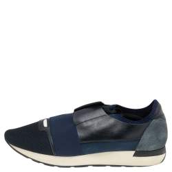 مملوكة مسبقًا Balenciaga Navy Blue/Black Leather and Mesh Race Runner Sneakers Size 43
