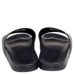 Pre Owned Balenciaga Black Rubber BB Logo Slide Sandals Size 45