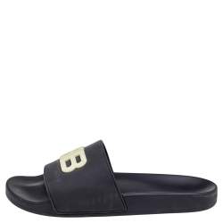 Pre Owned Balenciaga Black Rubber BB Logo Slide Sandals Size 45