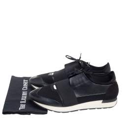 Pre Owned حذاء رياضي بالنسياغا ريس رانر سويدي وشبكة وجلد أسود بعنق منخفض مقاس 44