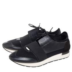 Pre Owned حذاء رياضي بالنسياغا ريس رانر سويدي وشبكة وجلد أسود بعنق منخفض مقاس 44