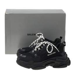 Pre Owned Balenciaga Black Leather And Mesh Triple S Sneakers Size 42