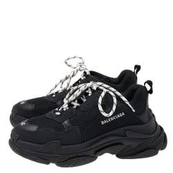 Pre Owned Balenciaga Black Leather And Mesh Triple S Sneakers Size 42