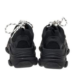 Pre Owned Balenciaga Black Leather And Mesh Triple S Sneakers Size 42