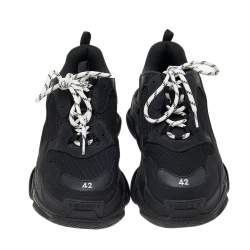 Pre Owned Balenciaga Black Leather And Mesh Triple S Sneakers Size 42