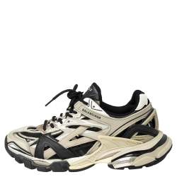 Balenciaga Beige/Black Leather and Mesh Track 2 Open Sneakers