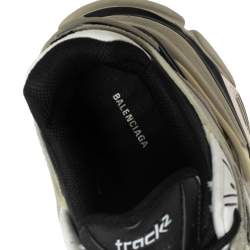 Pre Owned Balenciaga Beige/Black Leather and Mesh Track 2 Open Sneakers Size 41