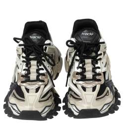 Pre Owned Balenciaga Beige/Black Leather and Mesh Track 2 Open Sneakers Size 41