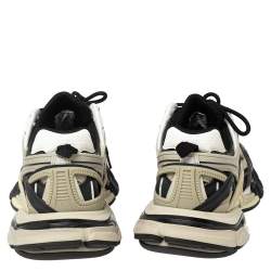 Pre Owned Balenciaga Beige/Black Leather and Mesh Track 2 Open Sneakers Size 41