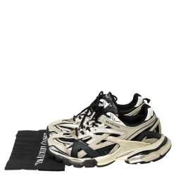 Pre Owned Balenciaga Beige/Black Leather and Mesh Track 2 Open Sneakers Size 41