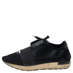 Pre Owned Balenciaga Black Leather and Mesh Race Runner Sneakers Size 42
