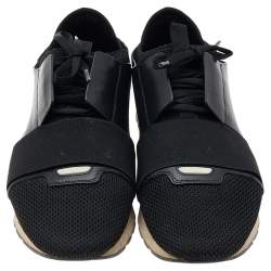 Pre Owned Balenciaga Black Leather and Mesh Race Runner Sneakers Size 42