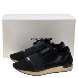 Pre Owned Balenciaga Black Leather and Mesh Race Runner Sneakers Size 42