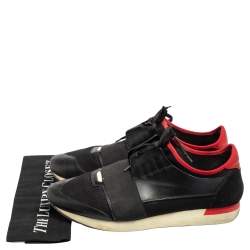 Pre Owned حذاء بالنسياغا رايس رونر جلد وشبك أسود منخفض من أعلى مقاس 45