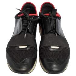 Pre Owned حذاء بالنسياغا رايس رونر جلد وشبك أسود منخفض من أعلى مقاس 45