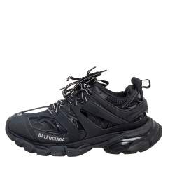 Pre Owned Balenciaga Black Leather And Mesh Track 2 Open Sneakers Size 37