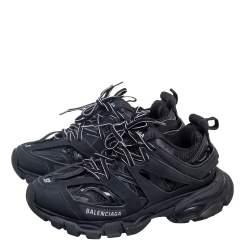 Pre Owned Balenciaga Black Leather And Mesh Track 2 Open Sneakers Size 37