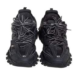Pre Owned Balenciaga Black Leather And Mesh Track 2 Open Sneakers Size 37