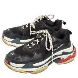 Pre Owned حذاء رياضي بالنسياغا تريبل أس شبك وجلد أسود مقاس 43