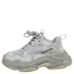 مملوكة مسبقًا Balenciaga Grey Mesh, Suede and Leather Triple S Sneakers Size 40