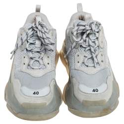 مملوكة مسبقًا Balenciaga Grey Mesh, Suede and Leather Triple S Sneakers Size 40