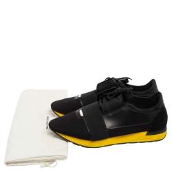 مملوكة مسبقًا Balenciaga Black Mesh And Leather Race Runner Low Top Sneakers Size 45